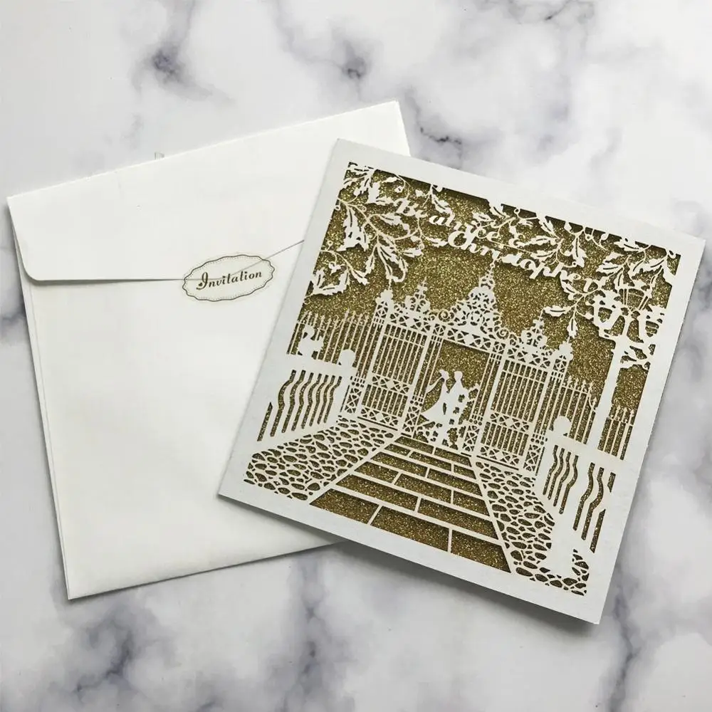 45 шт./лот полый лазерный разрез свадебные пригласительные карты нарядное платье