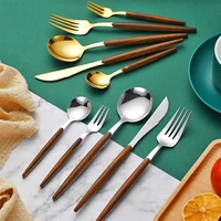 5pcs4pcsfashion steak knife cutlery set stainless steel wooden handle tableware knife fork spoon cutlery home banquet tableware