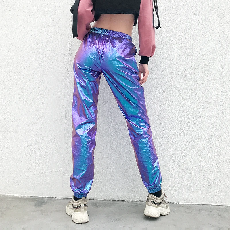 Hip Hop holographic high waist pants women joggers streetwear dance track trousers elastic summer winter quality new |