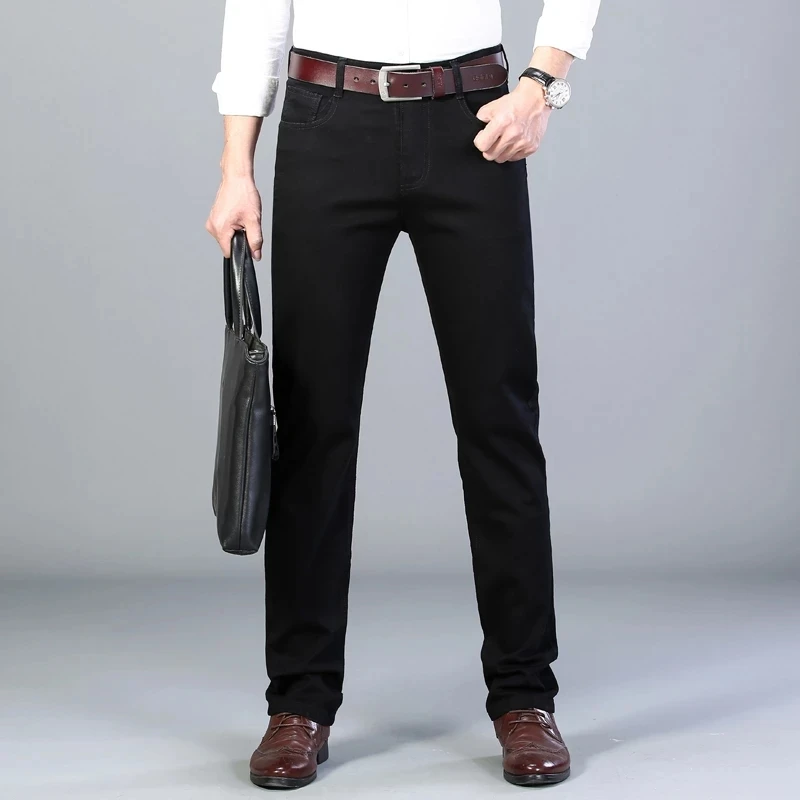 Male Brand Denim Pants Classic Advanced Stretch Black Jeans New Style Business Fashion Denim Slim Fit Jean Trousers