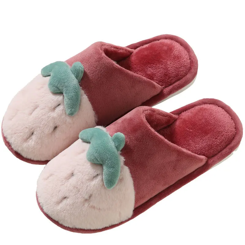 Winter Home Cotton Slippers Women Men Warm Fur Shoes Comfortable Non-slip Soft Sole Indoor Bedroom House Couples Furry Slides