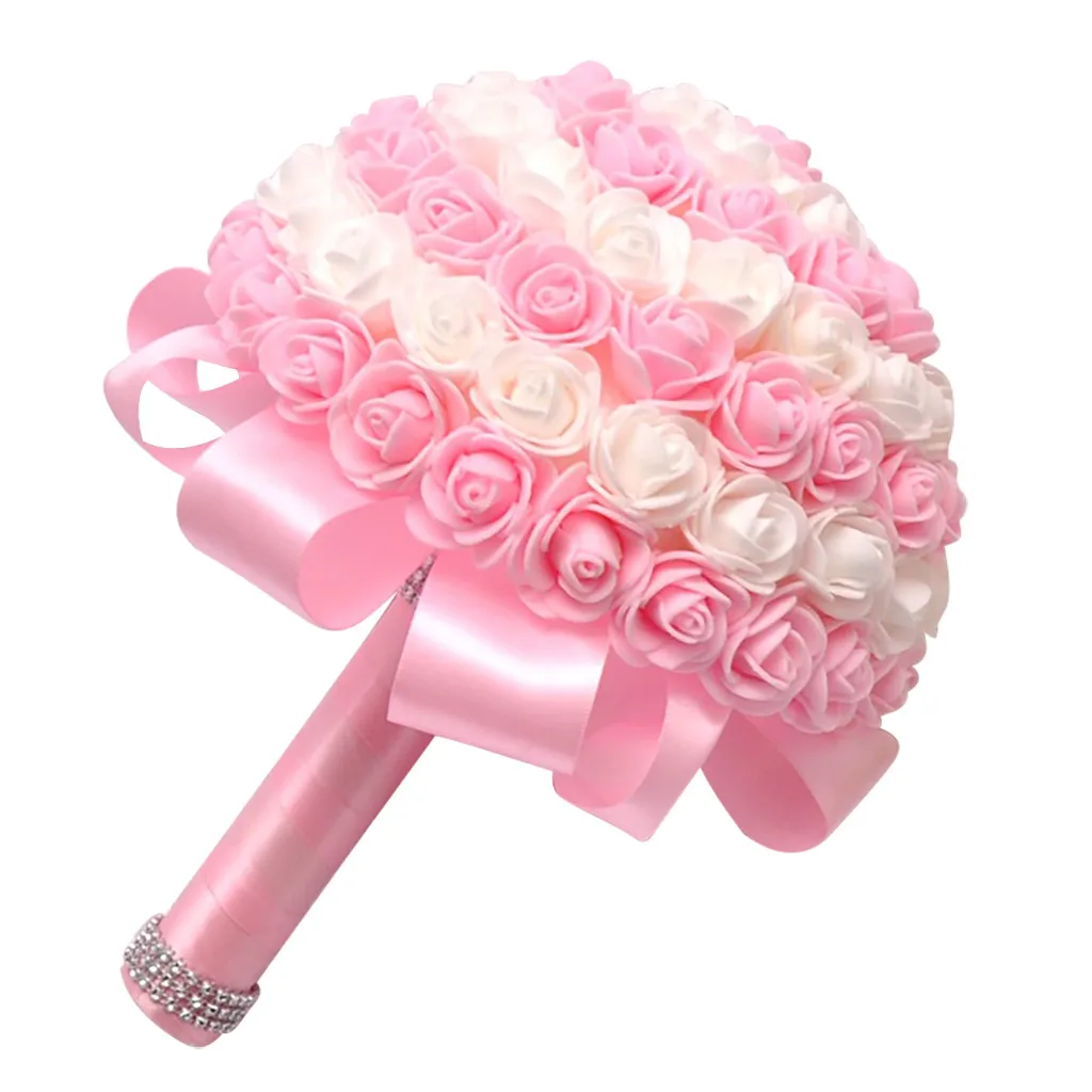 Свадебный букет из искусственных шелковых цветов хрустальных роз и жемчуга для