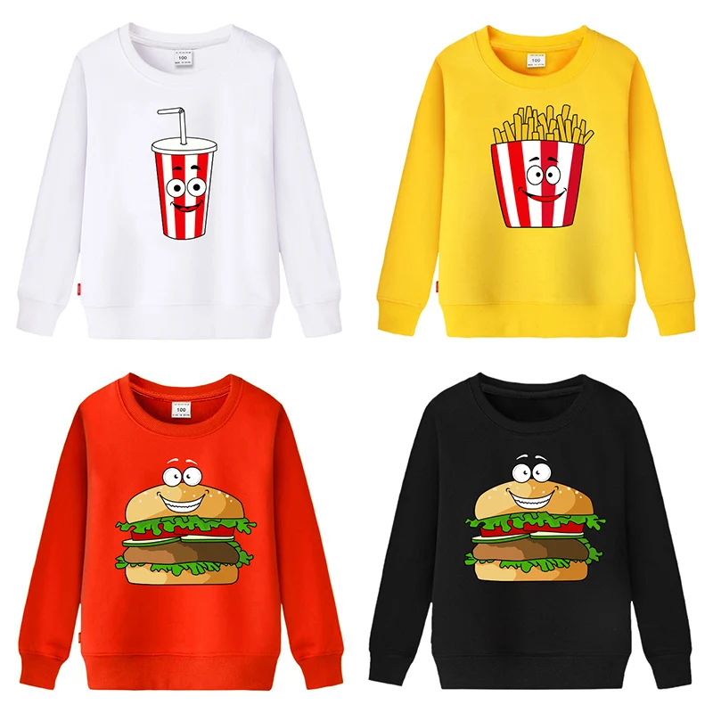 

Kids Sweatshirts Hoodies Cartoon Print Coke Burger Fries Baby Boys Girls Clothes Clothing Infant Toddler Children Hoodied Tops