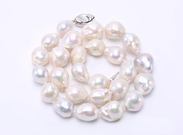 

15mm bright white baroque pearl necklace 925 silver clasp natural freshwater pearl Woman Jewelry 35cm 43cm 14'' 17''