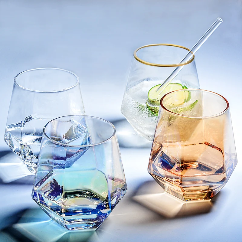 

2pcs/Ins wind personality hexagonal transparent glass cup home web celebrity cup high level cold drink cup appearance