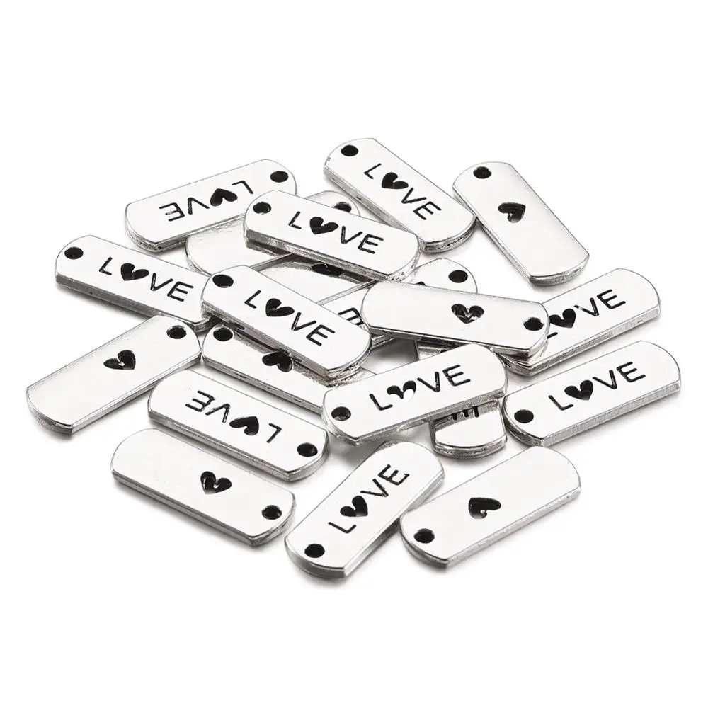 

20pcs Alloy Pendants Rectangle Charms for DIY Jewelry Necklaces Bracelets Making Tibetan Style with Word Love Pendants 8x21x2mm