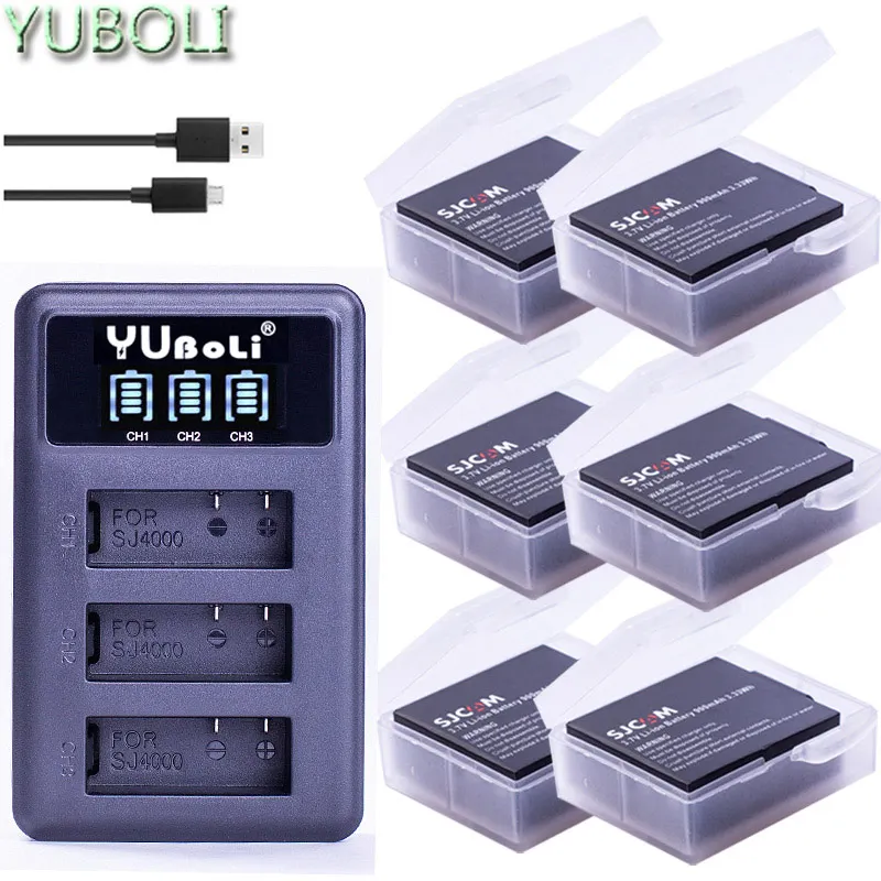 3,7 v 900mAh батарея SJ4000 Батарея SJ5000 SJ6000, Wi-Fi+ ЖК-дисплей 3 лота usb зарядное устройство для спортивной экшн-камеры SJCAM sj 4000 5000 6000 7000 8000 sj9000 M10
