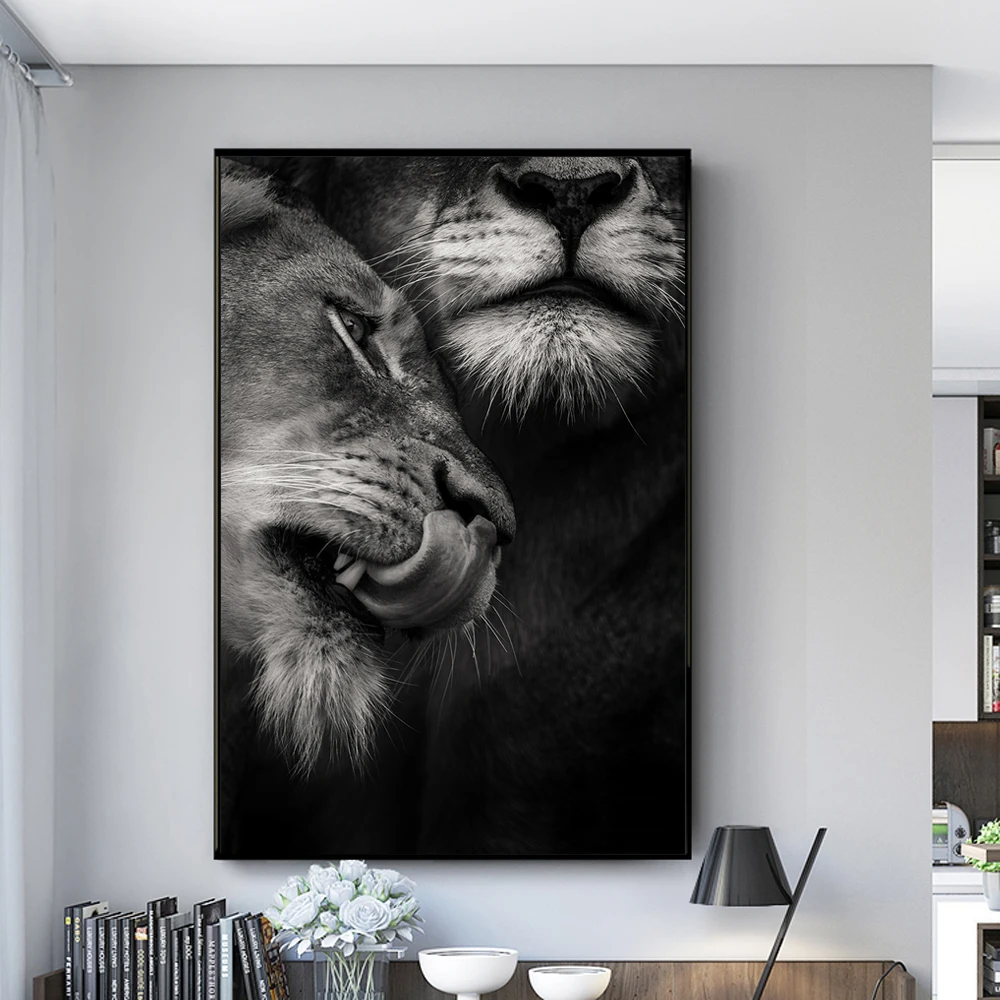 

African Wild Lover Lions Canvas Paintings On The Wall Art Posters and Prints Black and White Wall Decor Mural Picture for Home