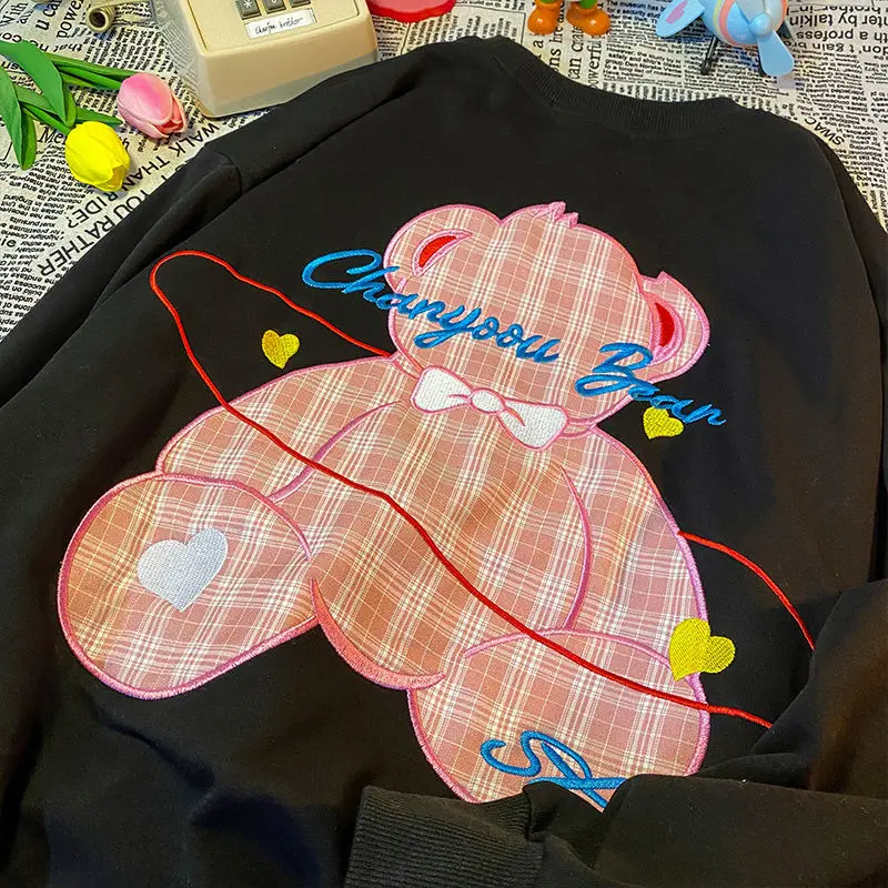 

Женская хлопковая толстовка с вышивкой в стиле хип-хоп, с круглым вырезом и длинным рукавом