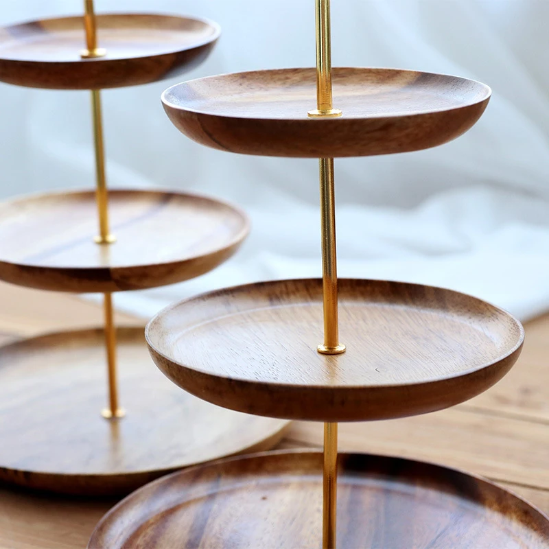 3-х уровневый круглый поднос Еда сервировочная Тарелка деревянная снэк-Десерт