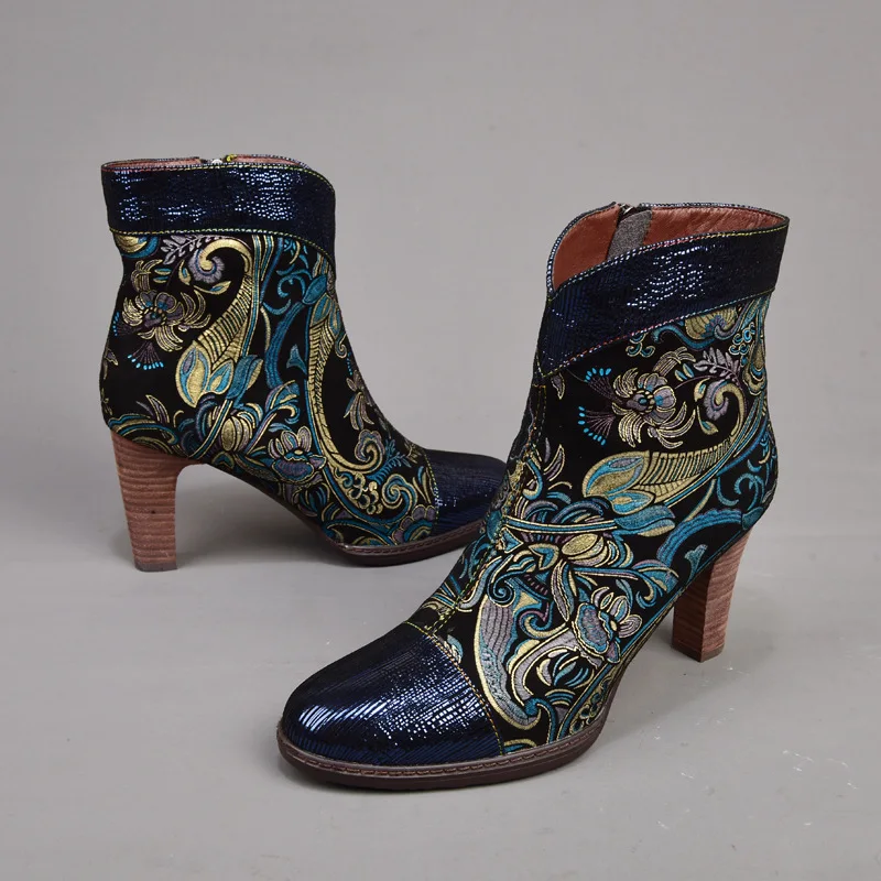 Женские облегающие высокие сапоги Johnature из натуральной кожи в стиле ретро на