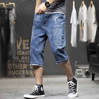 summer trend ripped cargo shorts men casual denim pockets jeans short pants streetwear patchwork plus size clothing