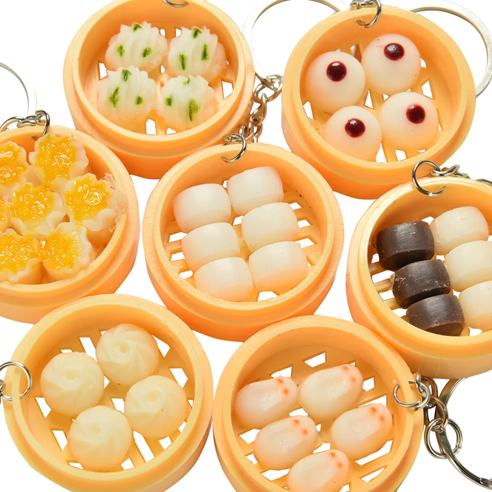 

Creative Emulation Food Buns Steamers Keychain Phone Pendant Multi Styles Keychains Key Holder Purse Bag For Car Christmas Gift