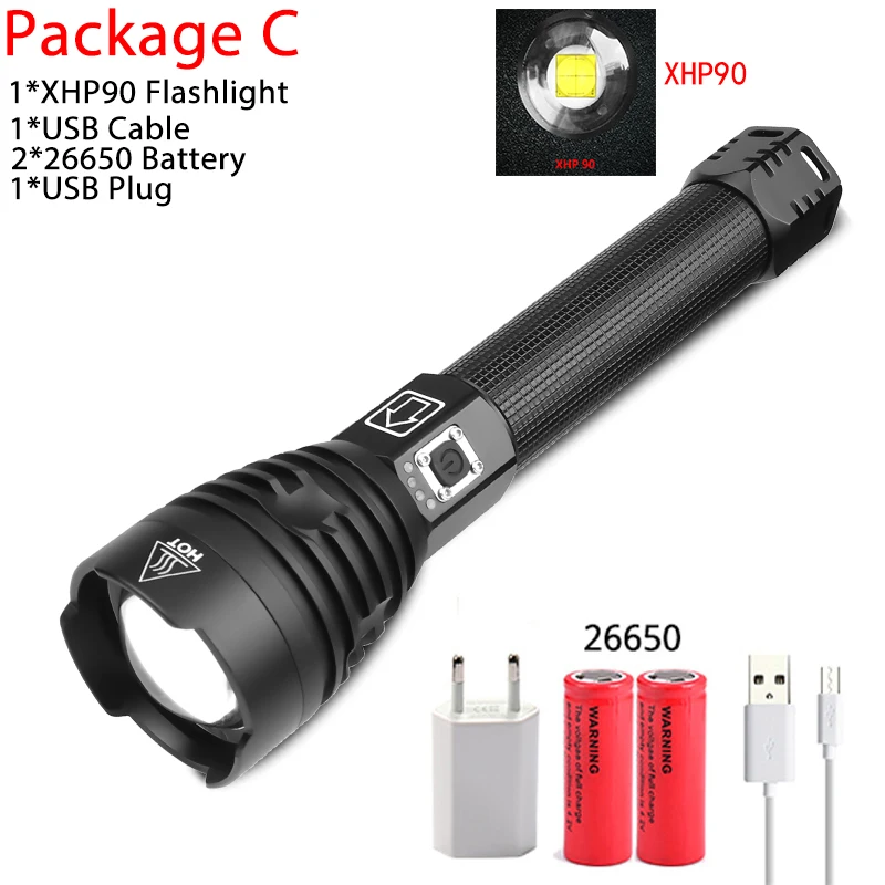 XHP90 Самый мощный XHP90 Новое поступление светодиодный фонарик с usb зумом 18650 26650 USB Перезаряжаемый Аккумулятор VS XHP70/P50 походный фонарь - Испускаемый цвет: XHP90