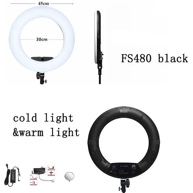 

Yidoblo FS-480II black Bi-color Photo Studio Ring Light LED Video Lamp makeuo lamp 48W 4800LM LED Lights