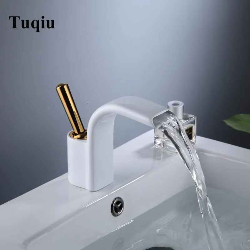 

New Arrival Bathroom Waterfall Basin Faucet Solid Brass Faucet Sink Mixer Tap Hot and Cold White/Chrome/Bronze Basin Crane