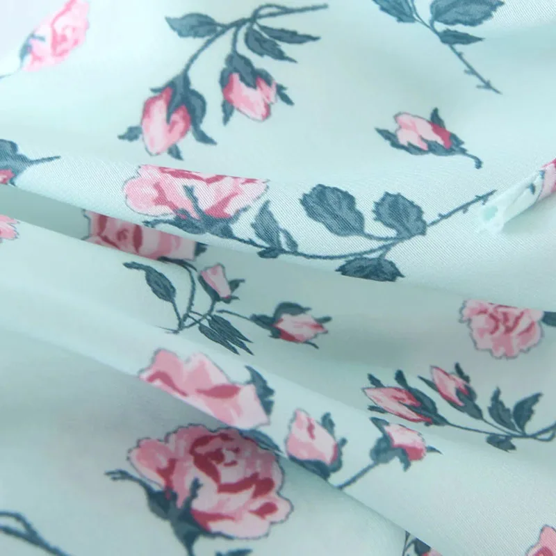 

Sweet Printed Dress SummerGirly Bubble Sleeve Square Neck Frenulum Elegant Waist Closing Short Skirt