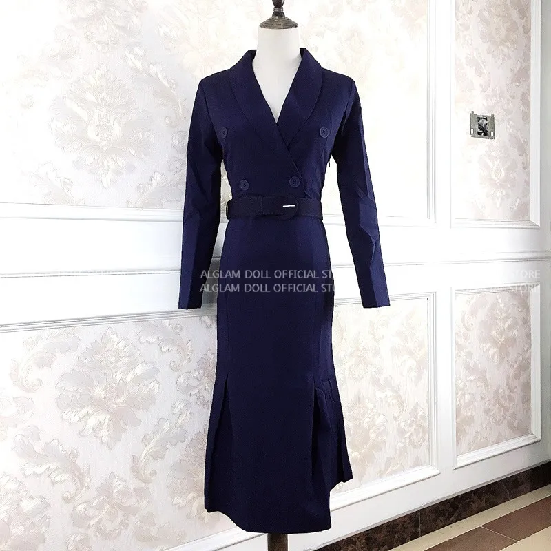 Женское офисное платье с длинным рукавом облегающее однотонное Русалка длиной