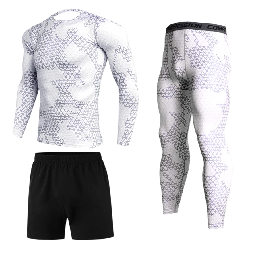 Camouflage tight training suit sports jogging sports suit fitness men's compression thermal underwear top trousers sportswear