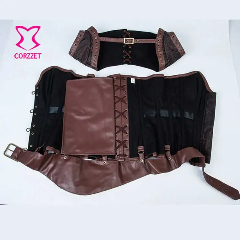 Vintage Black/Brown Steel Boned Waist Trainer Corset Steampunk Armor Bustier Jacket Belt Burlesque Plus Size Gothic Clothing | Женская