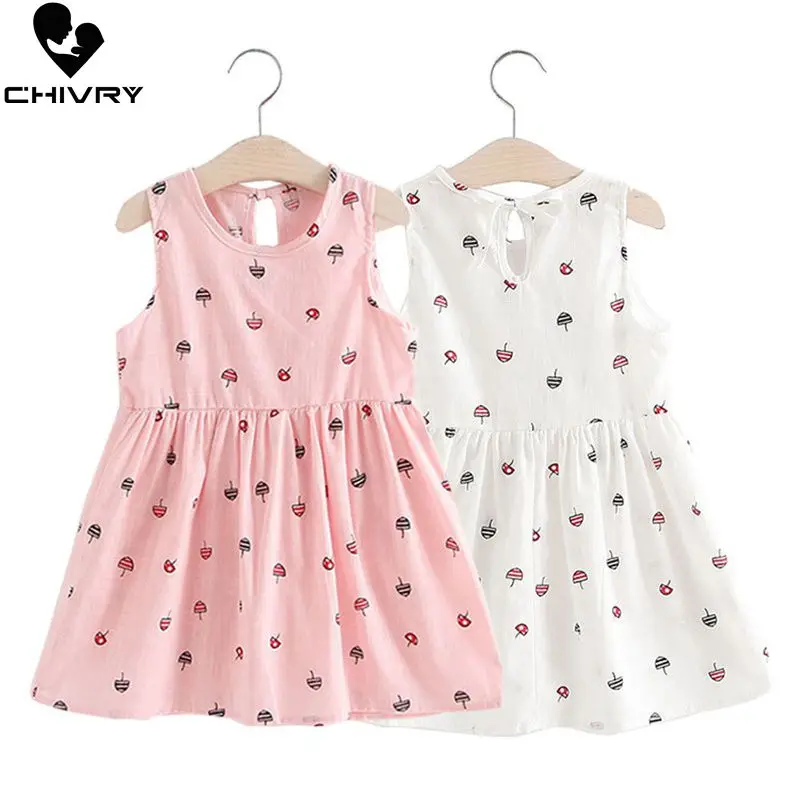 

Children Summer Dresses Kids Baby Girls Sleeveless Cute Umbrella Print O-neck A-line Dress Summer Princess Dresses for Girls