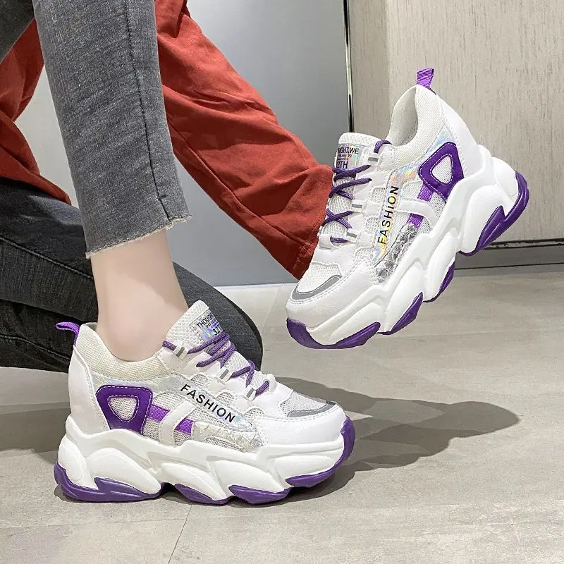 

9cm/3.5 Inch Height Women's Fashion Shoes Wedge Sneakers Thick Bottom Breathable Mesh Colorful Patchwork Sport Shoes