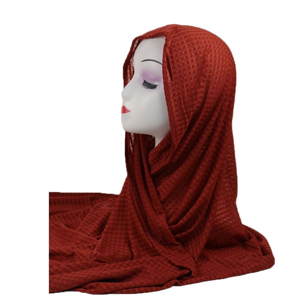 Тонкий и мягкий светильник хиджаб шарф клетчатый узор простой цвет исламский