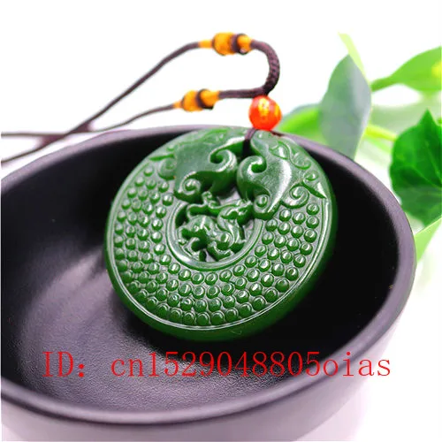 Ожерелье из натурального китайского зеленого нефрита и дракона ожерелье с