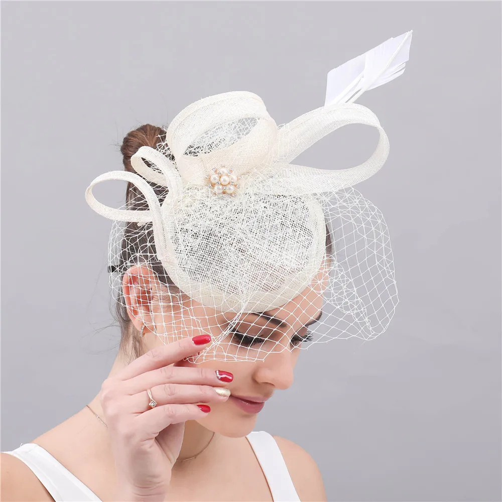 

Bridal Wedding Veils Fascinator Hats Accessory Ivory Sinamay Chapeau Women's Fedora Female Ladies Elegant Occasion Race Headwear