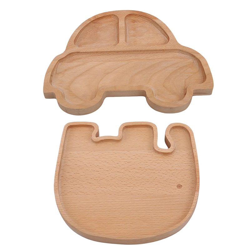 

1pc New Wood Infant Cute Feeding Plate Fruit Dishes Kids Cartoon car Pig Bear shaped Child Tableware Baby Care