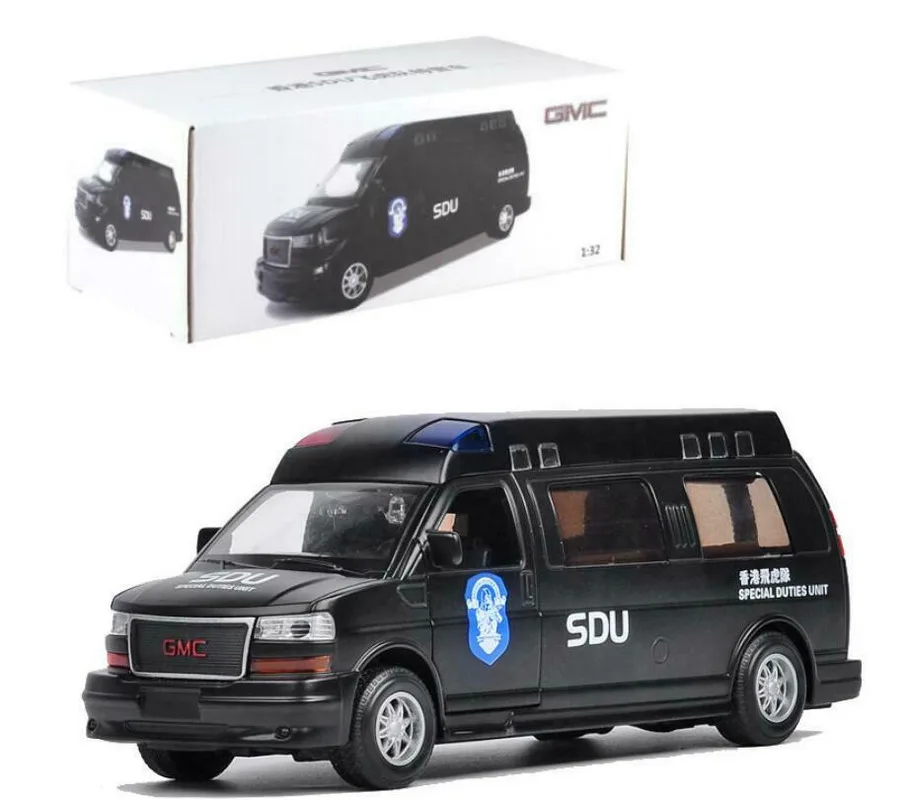 

1/32 для GMC SAVANA литая металлическая Полицейская машина, Игрушечная модель, детский подарок, хобби полицейский автомобиль, черный/белый металл,...