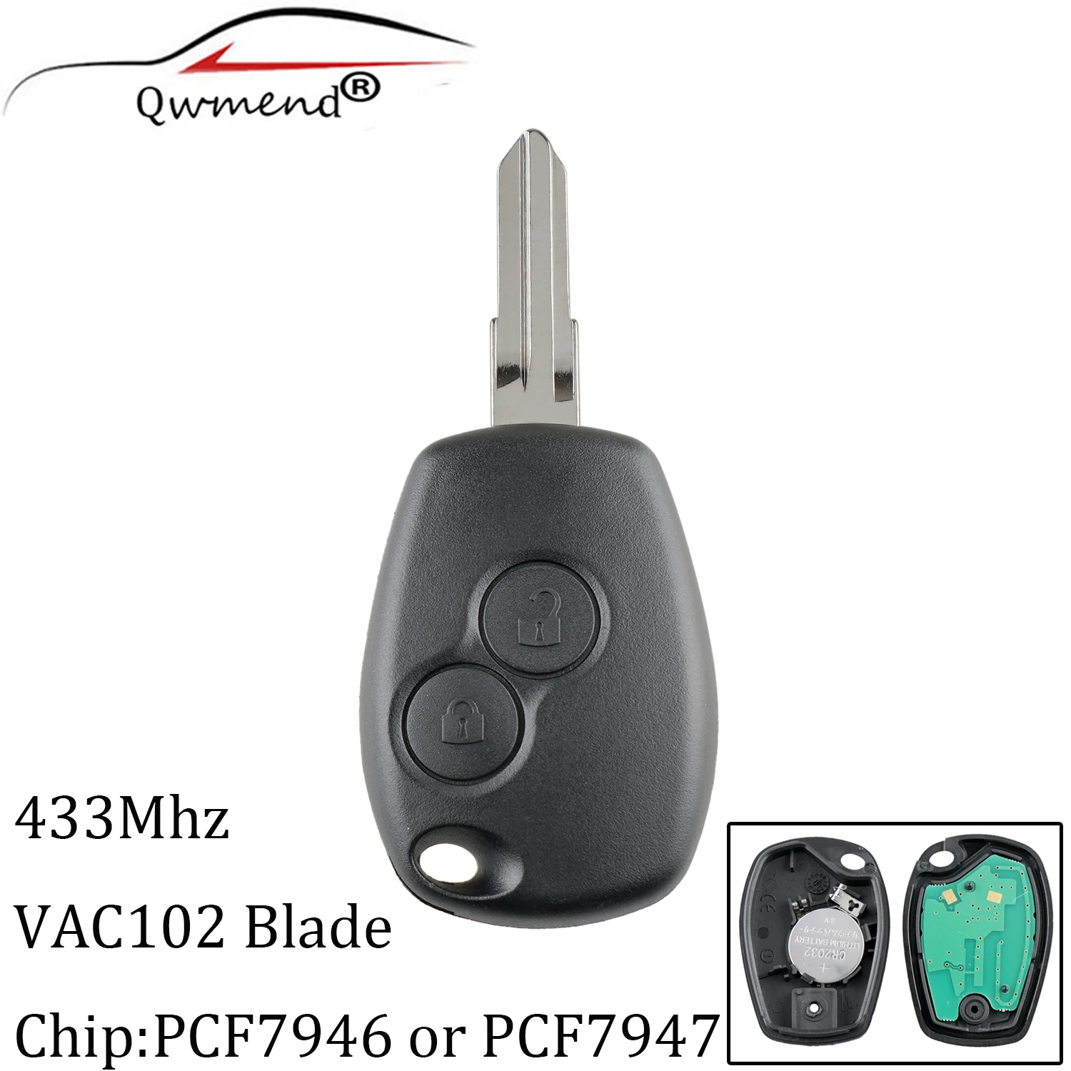 QWMEND 2 кнопки дистанционного ключа для Renault Megan Modus Clio Kangoo Logan Sandero Duster 433 МГц PCF7946/7947