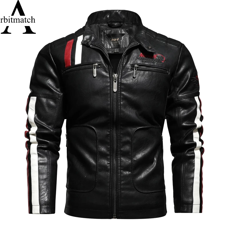 

Arbitmatch Men's Leather Jacket Racer Men's Coat Winter Motorcycle PU Leahter Jacket Stand Collar Windbreaker Plus Size 4XL