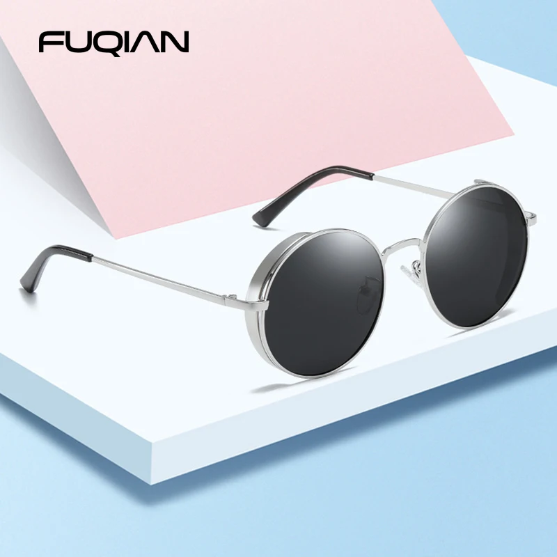 SUNWEAR Ретро стимпанк поляризационные мужские солнцезащитные очки модные круглые черные металлические женские солнцезащитные очки для вождения