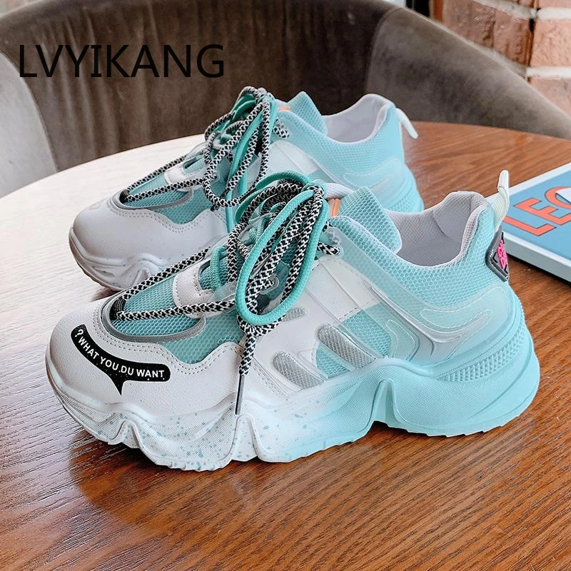 Sneakers Fashion Women Shoes Blue Orange Mesh Casual Woman Trainers Lace-Up Platform Vulcanize | Обувь