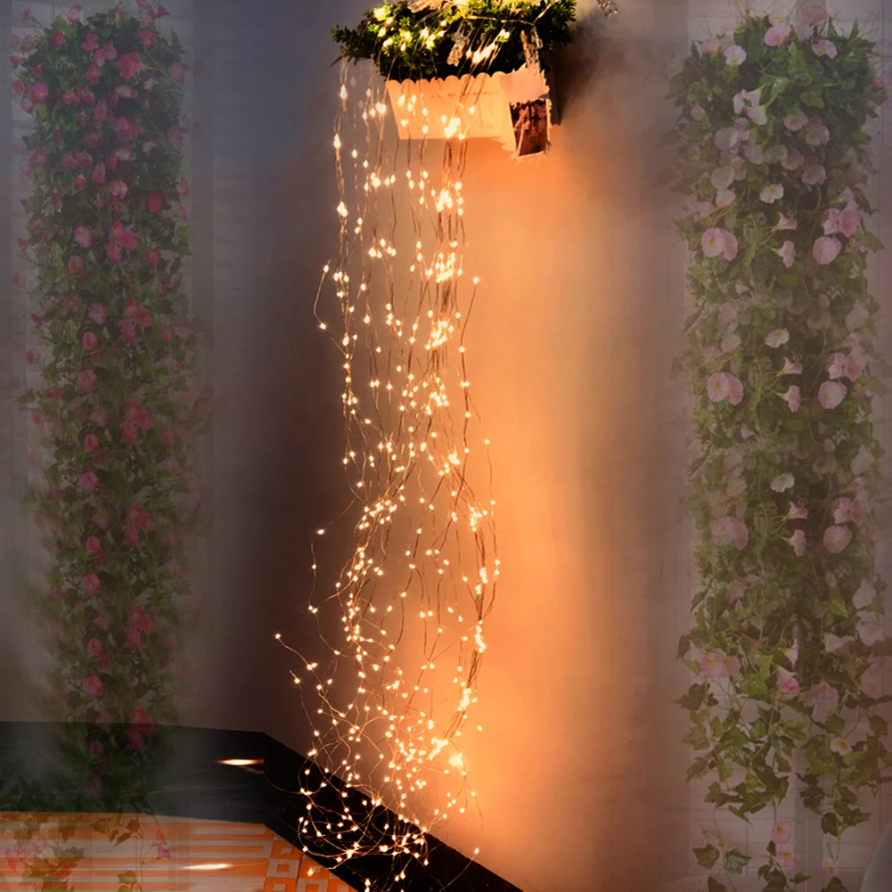 

200 LEDs Vines Lights Copper Wire Waterfall led fairy string Lights Christmas Wedding Party Holiday Tree Decoration