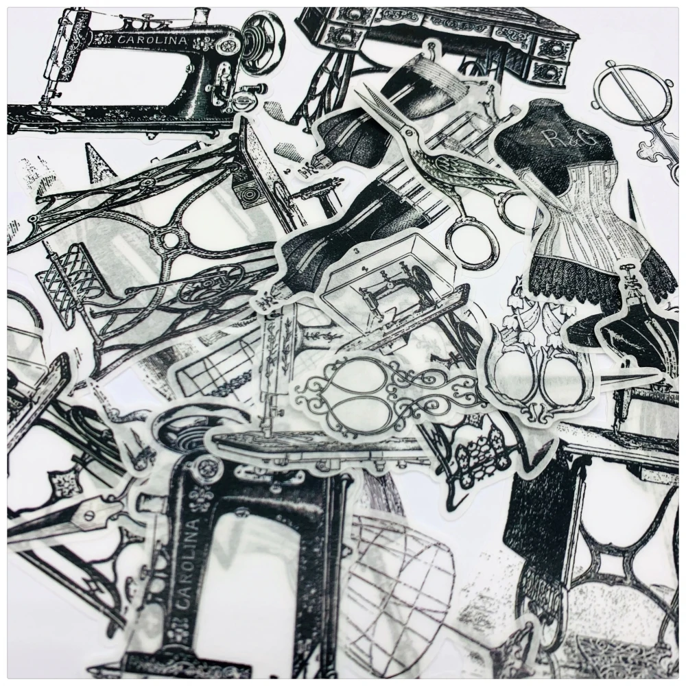 22 шт. Ретро Винтаж Черный Белый швейная машина наклейки Ножницы Набор для