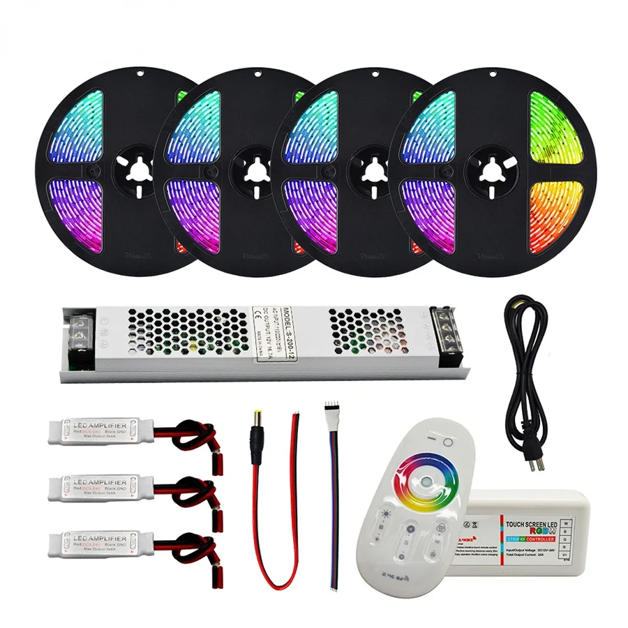 

Светодиодная лента 5050 водонепроницаемая RGB RGBW RGBWW Светодиодная гибкая лента + RF 2,4G пульт дистанционного управления + комплект адаптера питан...