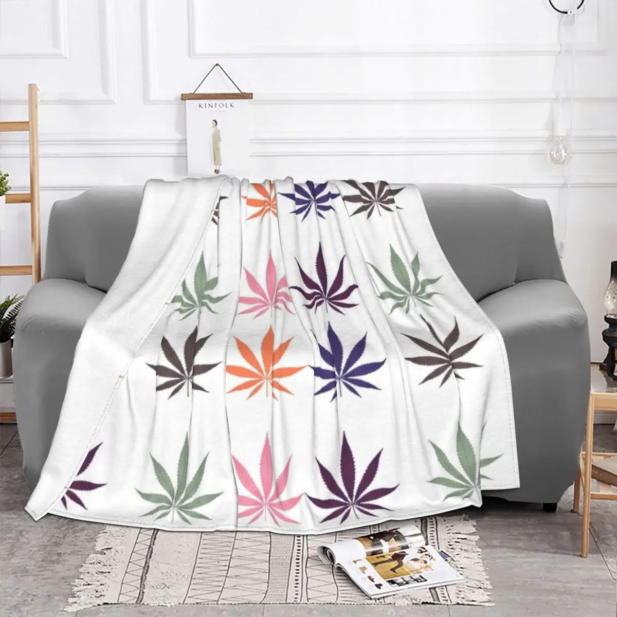 

Weed Leaf Blankets Flannel Spring Autumn Pot Leaf Multi-function Ultra-Soft Throw Blankets for Sofa Travel Bedding Throws