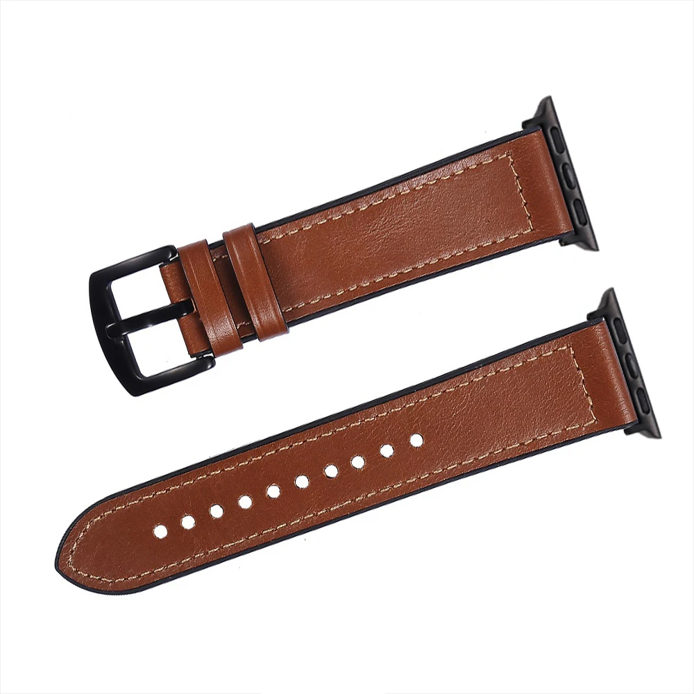 Браслет для часов из силикона и кожи 38мм 40мм 42мм 44мм для замены на Apple Watch 3/2/1 и iWatch 4/5.