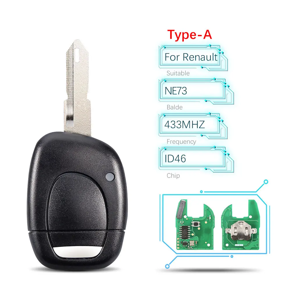 

1 кнопка дистанционного ключа автомобиля для Renault Clio Master Twingo Kangoo Uncut NE73 VAC102 Blade 433 МГц D46 PCF7946 чип с брелоком