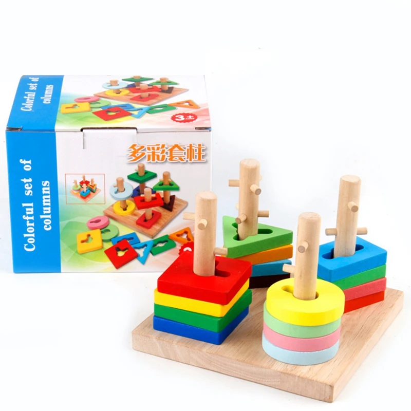 

Colorful Columns Montessori Wooden 3D Toys Childhood Learning Kids Baby Wooden Block Educational Toy For Children Christmas Gift
