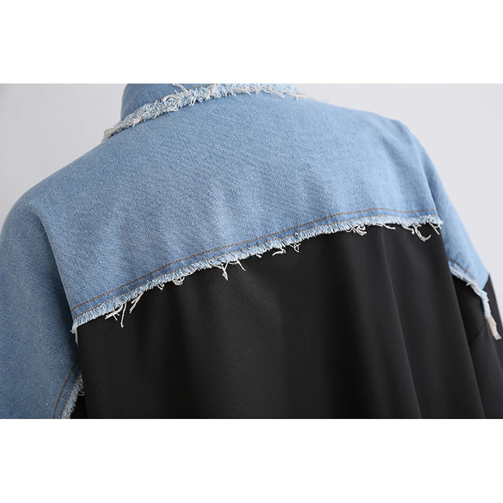 

YUANYUANJYCO Autumn Spring Women Mid-Calf Length Casual Denim Dress LLYQ64 Fashion Patchwork Tassel Straight Jean Long Clothes