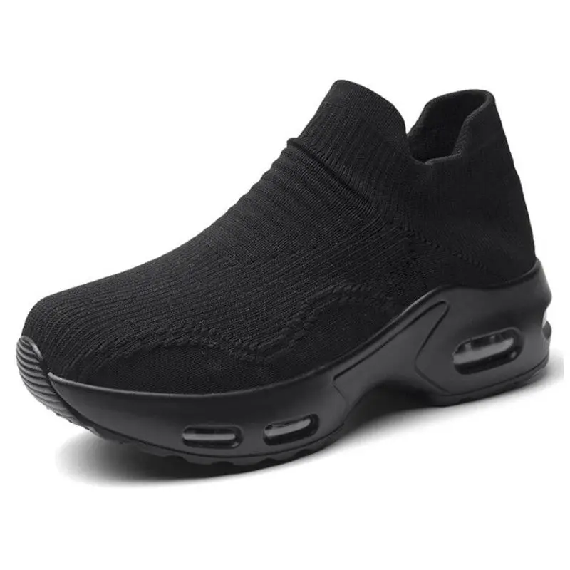 Women Toning Shoes Breathable Mesh Swing Shoes Slip-on Rocking Shoes Sock Fitness Sneakers Black High Heels Women Sports Shoes