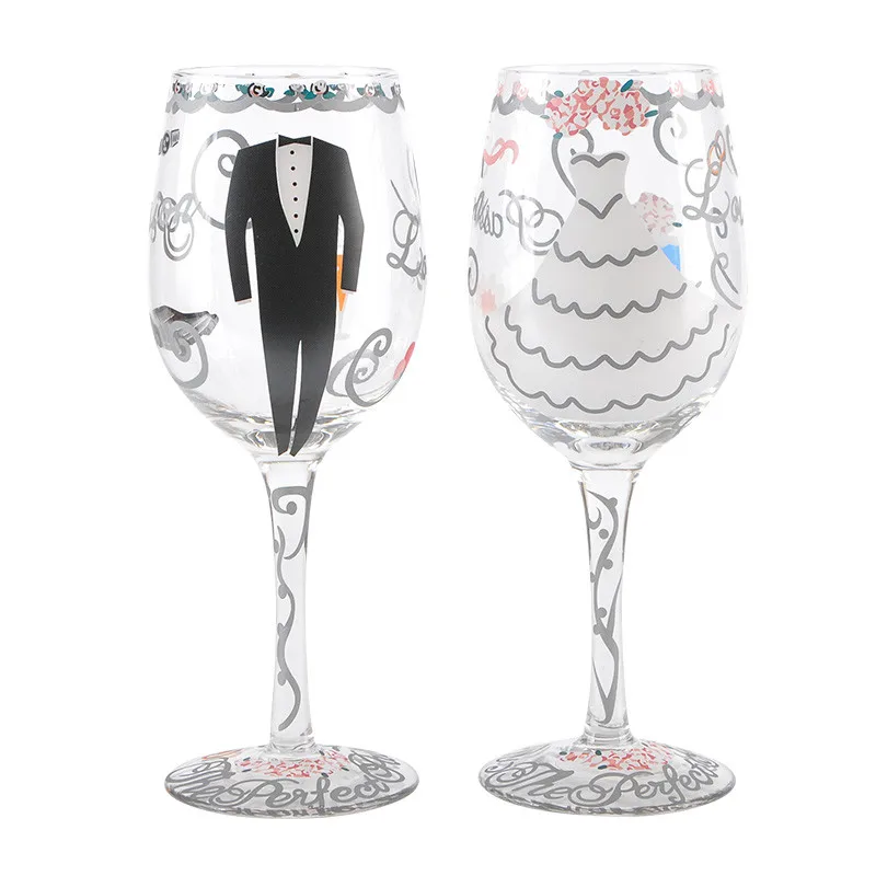 

Wedding Champagne Glass Painted Crystal High Feet Creative Wedding Dress Business Suit Lovers Cup Gift Box