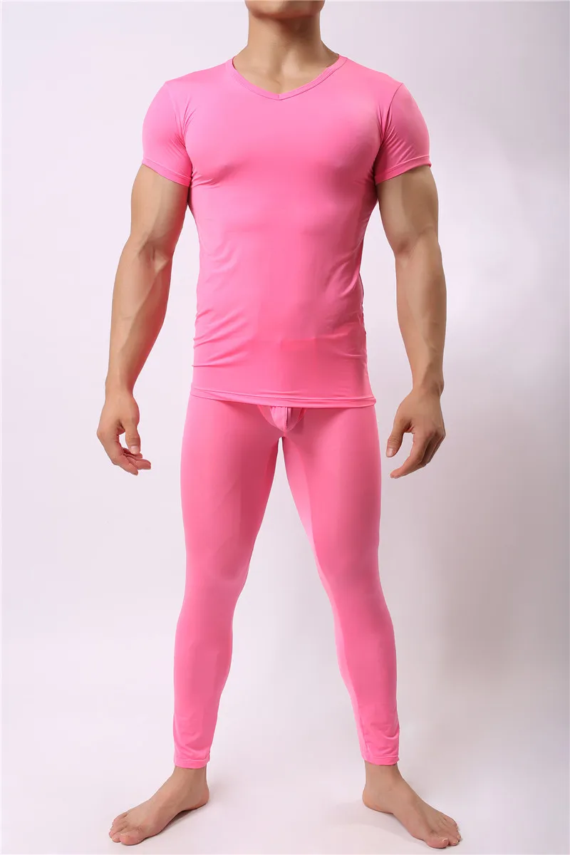 Warm Men Long Johns Ice Silky Ultra-Thin Thermal Underwear Men Underwear Long Johns Men Tops and Pants Set Long Johns Nightwear
