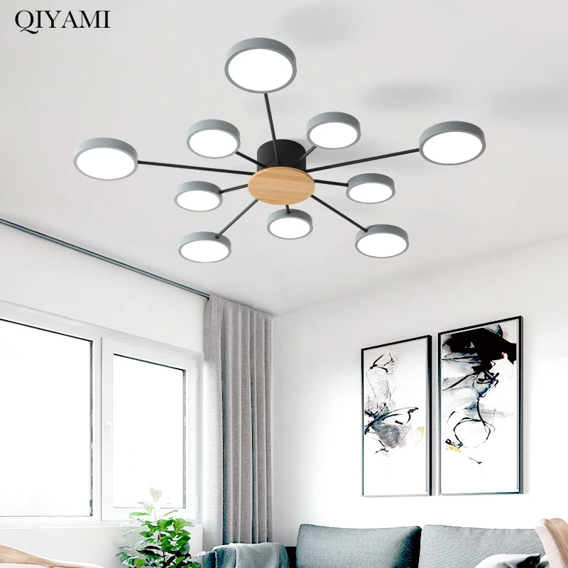 

Nordic LED Chandelier Modern Minimalist Wood Lights For Living Room Bedroom Black And Gray Deco Lamps Indoor Lighting Lustre