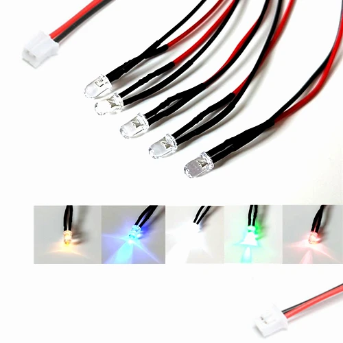 

50Pcs 3V 5V 6V 9V 12V 24V 36V 48V 110V 220V Clear 3mm Pre-wired LED With 20cm Wire And PH2.0 Plug, White Red Blue Green Yellow