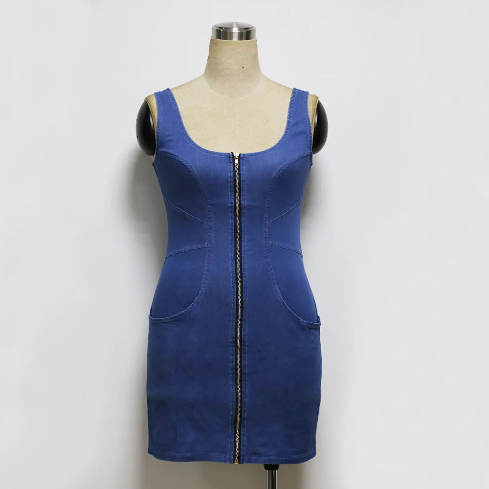 Платье женское сексуальное с круглым вырезом без рукавов спереди на молнии