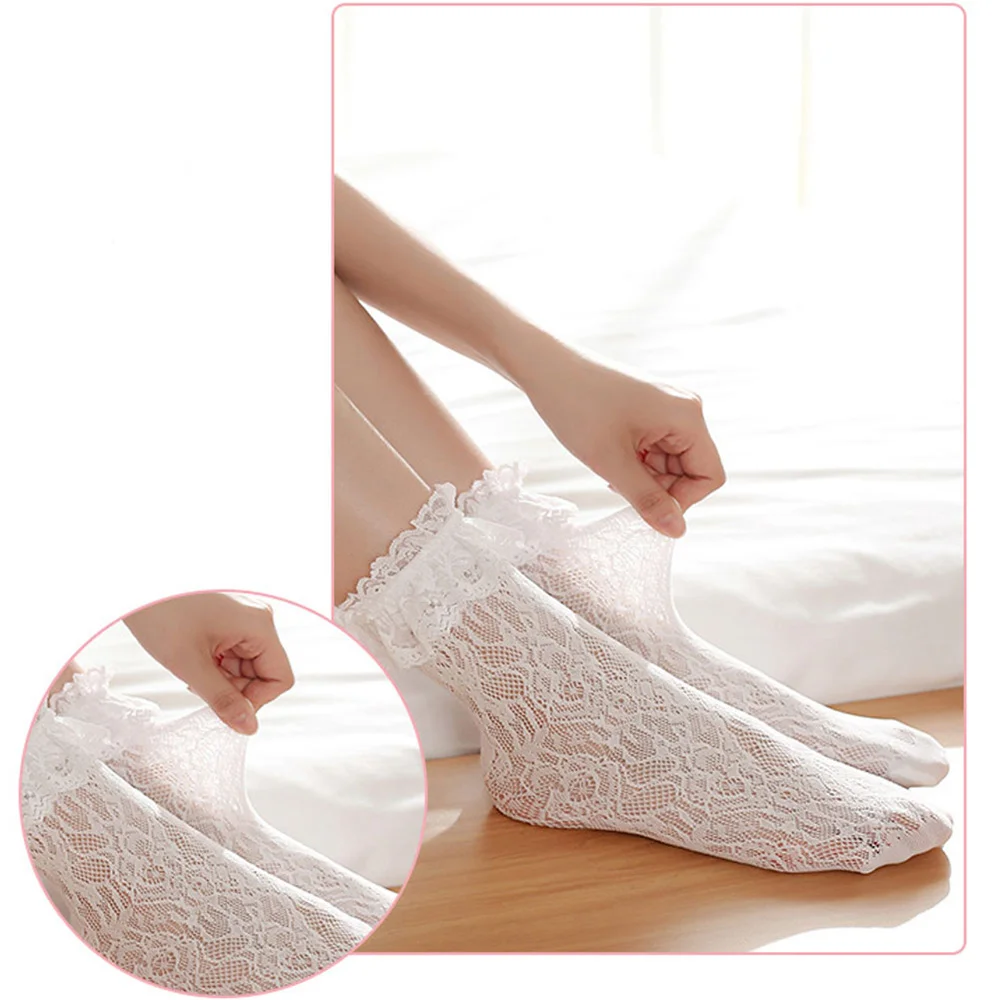 

2021 New Summer Short Socks Women Japanese Cute White Lace Ruffle Ankle Socks Lovely Ladies Princess Frilly Socks Medium Socks